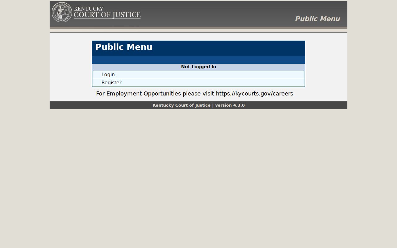 Wayne County criminal history search choices in the AOC Public Menu
