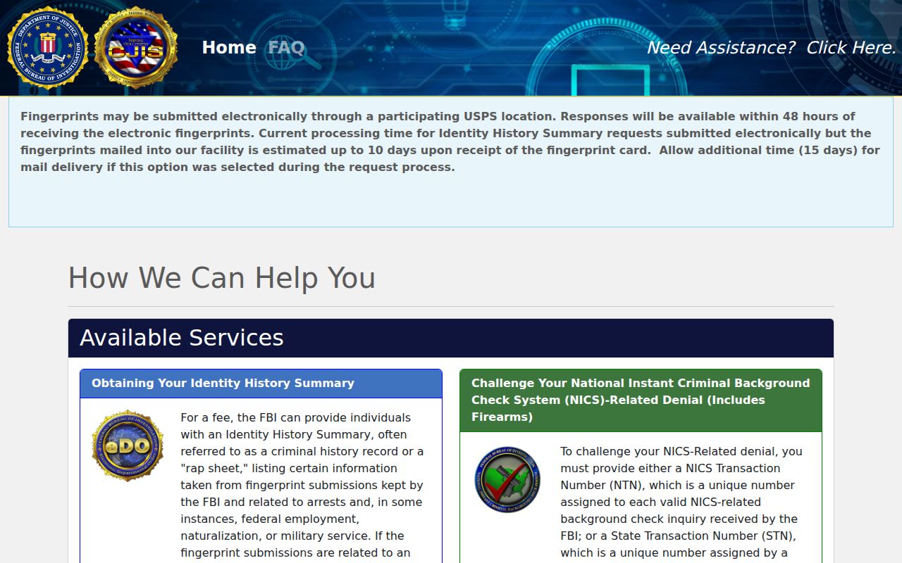 FBI personal identity history option for a Wayne County criminal record review
