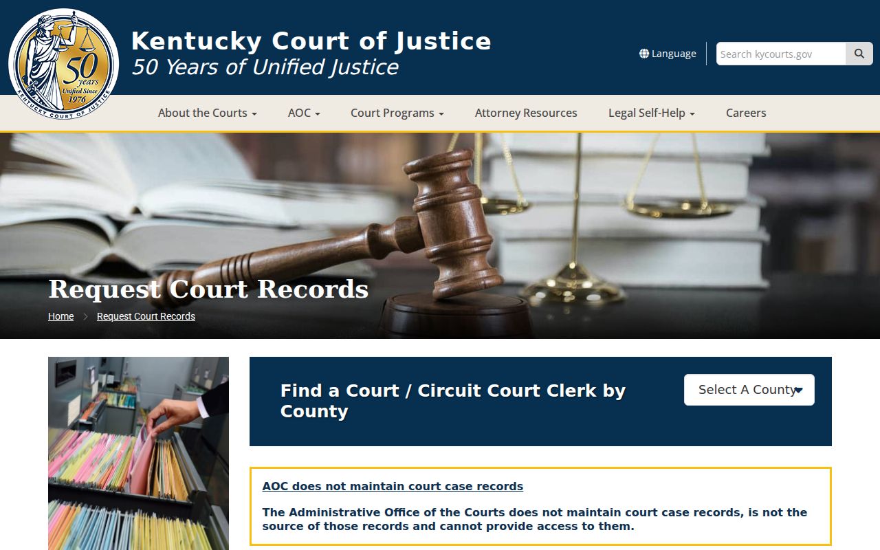 Wayne County court case record request options from Kentucky Court of Justice