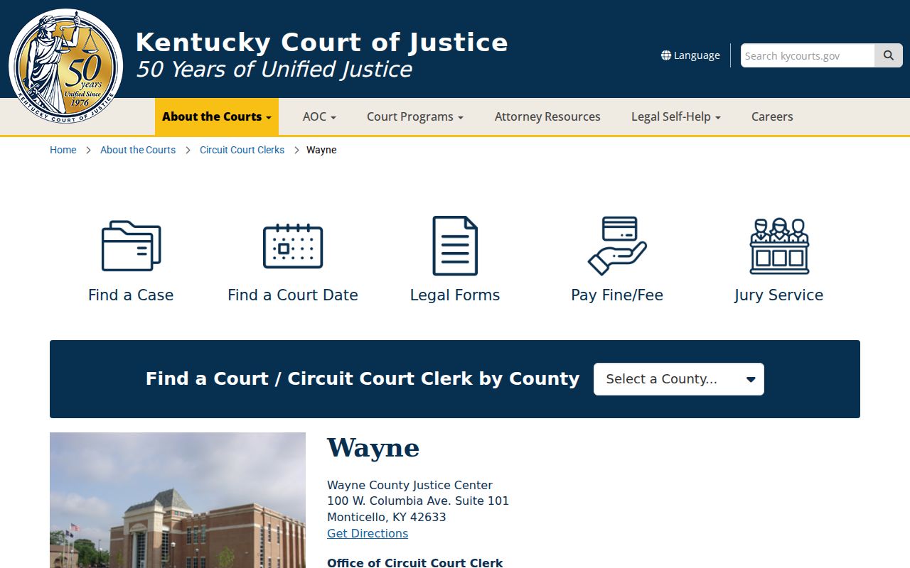 Wayne Justice Center for Monticello criminal court records